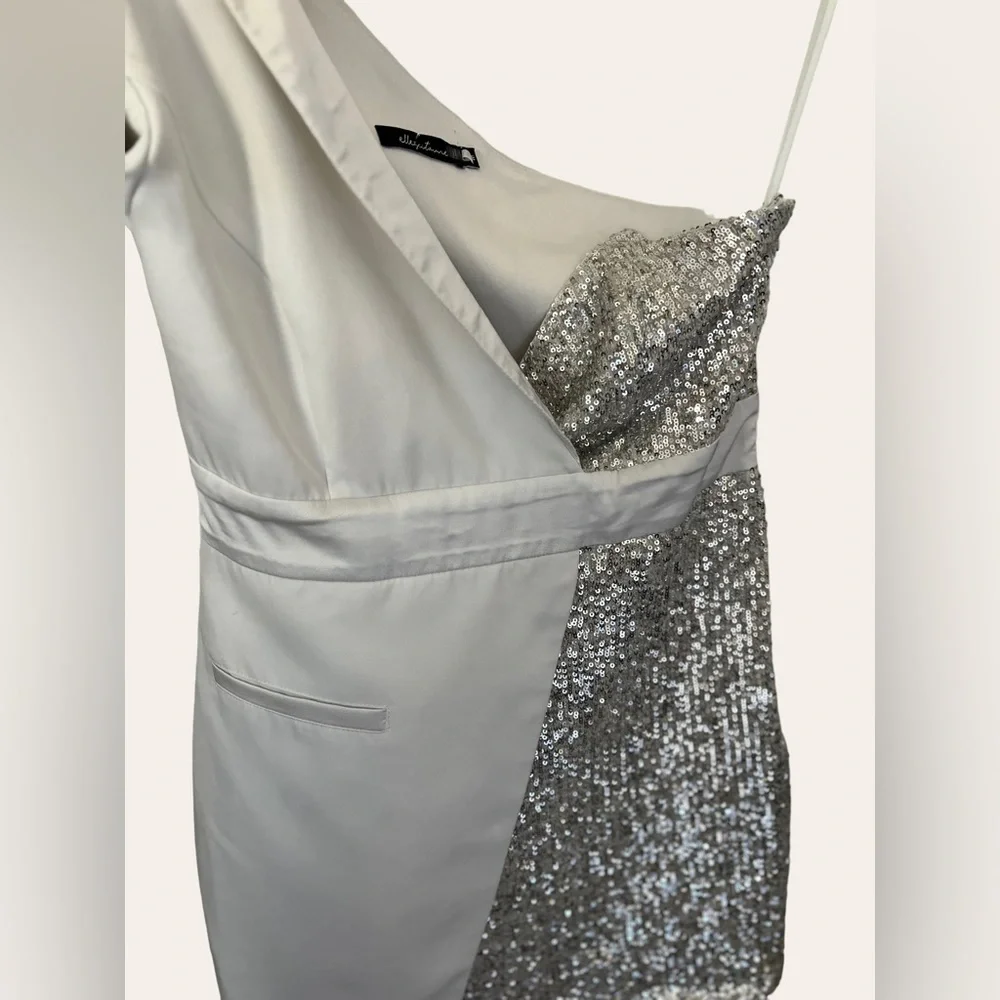 Elle Zeitoune Alexa Silver Cocktail Dress Size M - Picture 9 of 11
